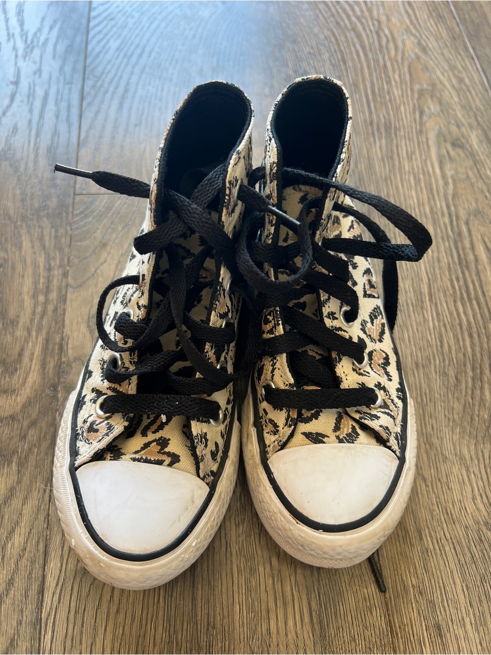Converse Leopard Print High-Top Sneakers in Black & Tan